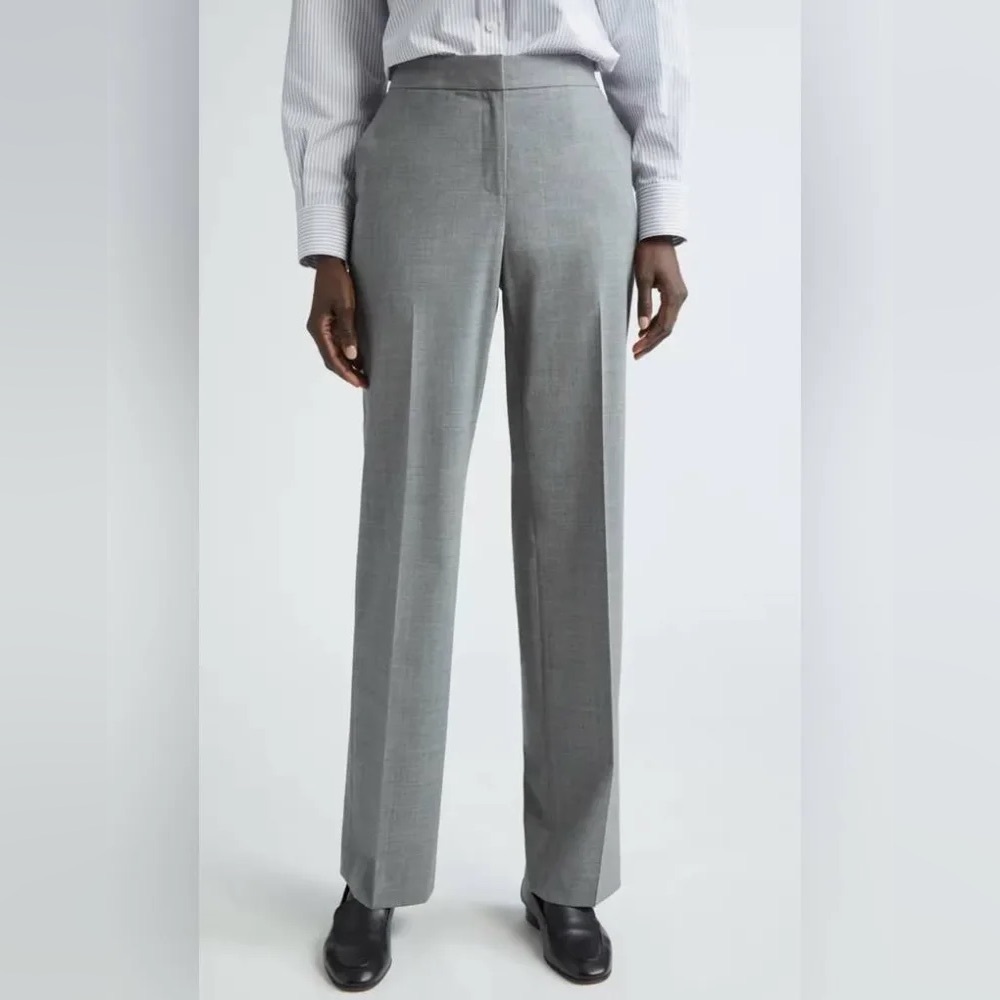Lafayette 148 New York Irving Stretch Wool Straight Leg Gray 10